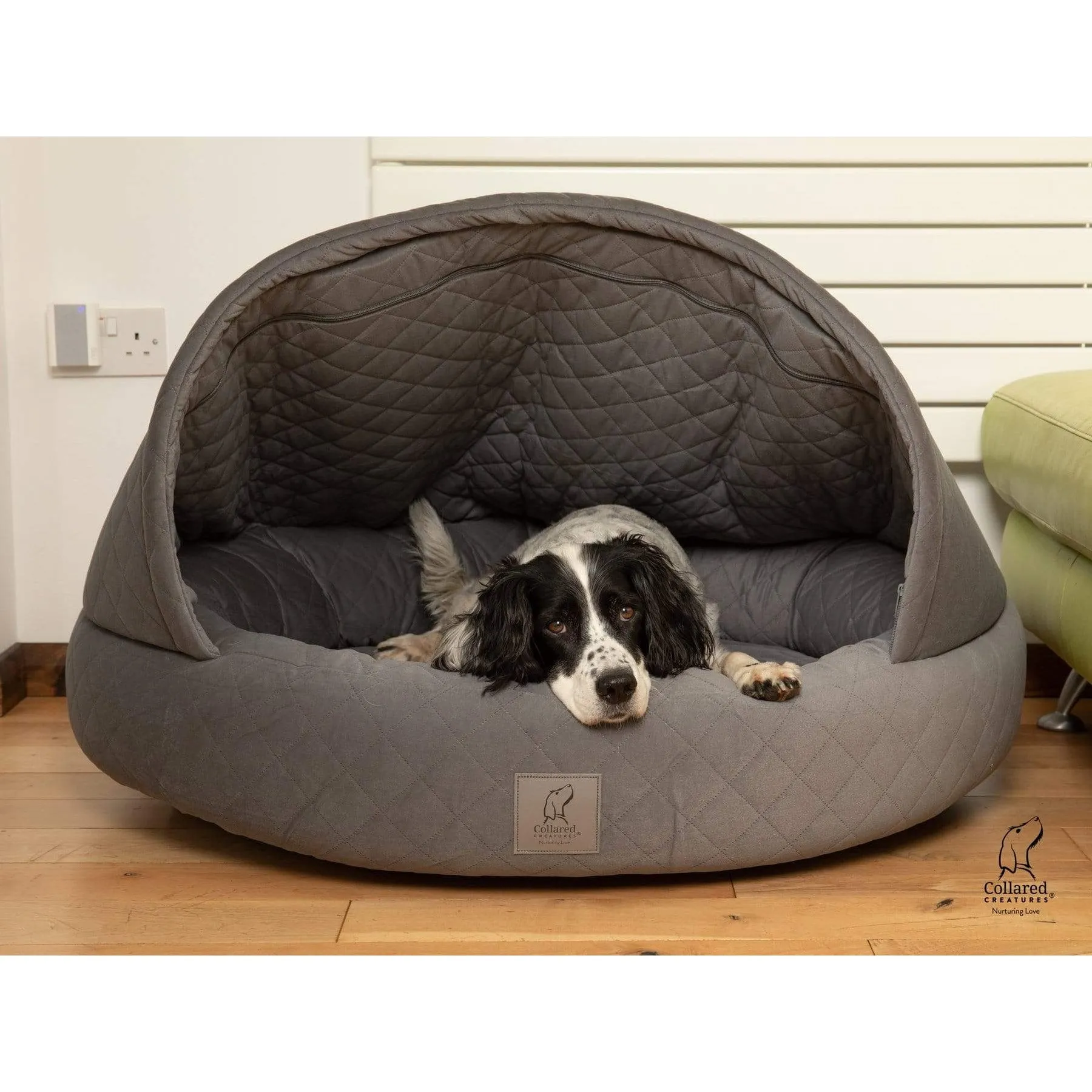 Collared Creatures Grey Quilted Velour Deluxe Comfort Cocoon Dog Cave Bed