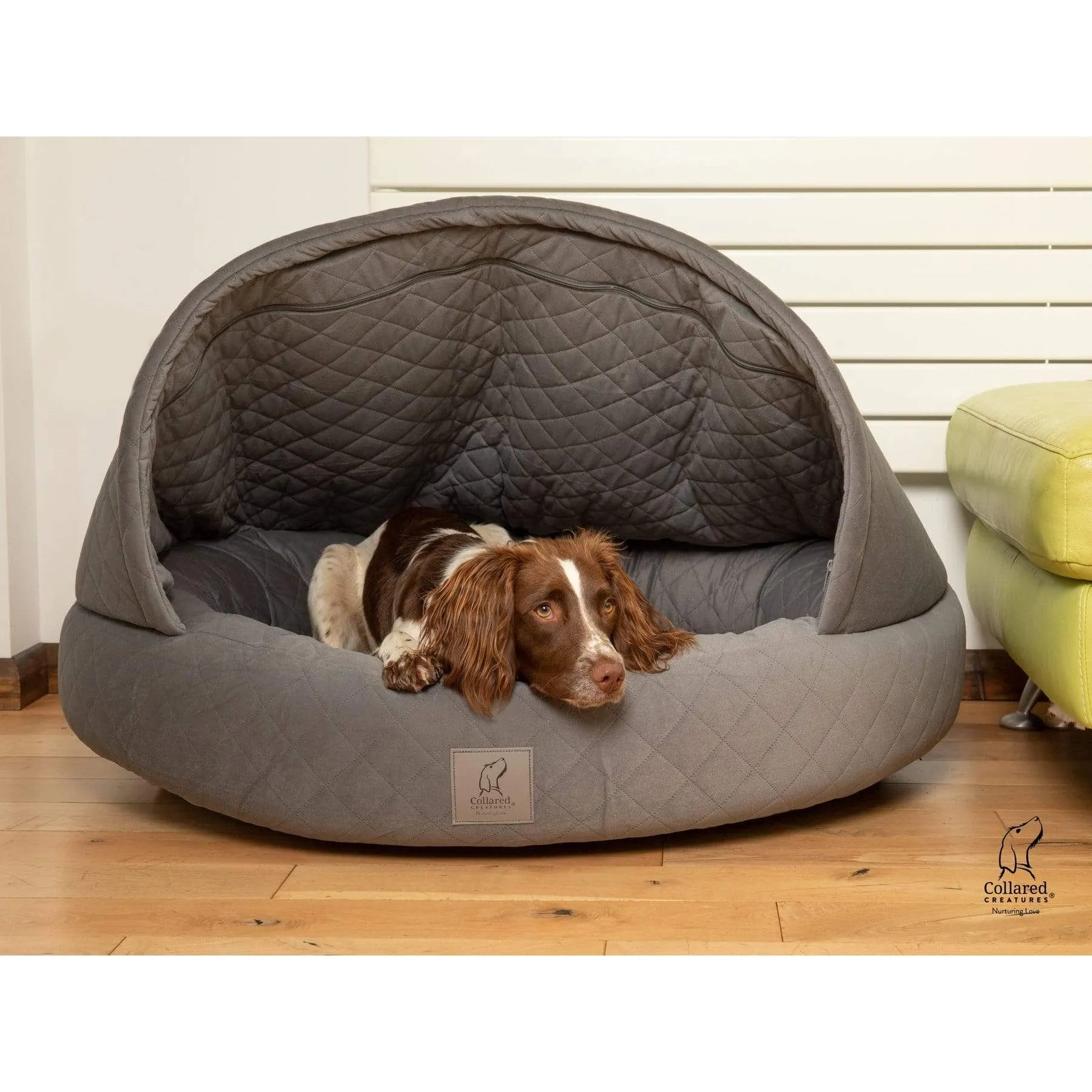 Collared Creatures Grey Quilted Velour Deluxe Comfort Cocoon Dog Cave Bed