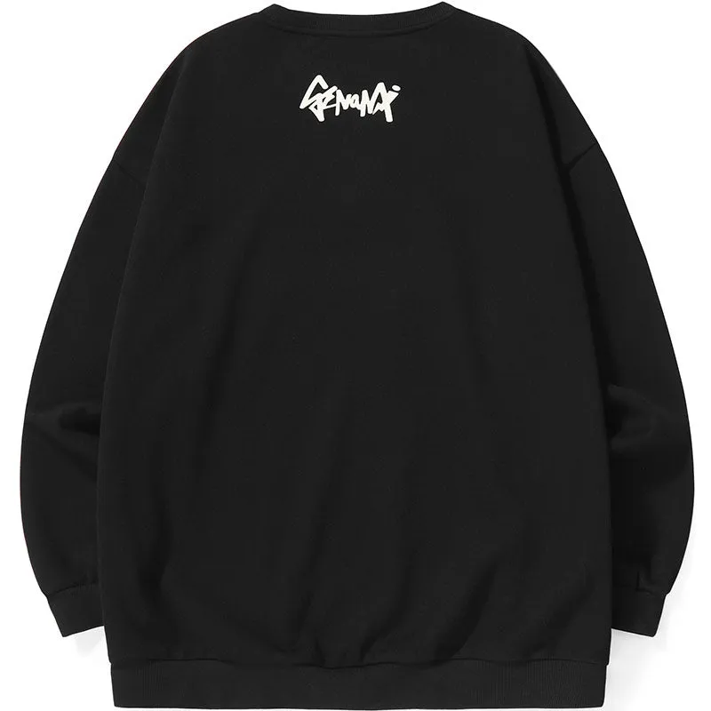 Color Block Cartoon Print Craw Neck Padded Sweatshirt