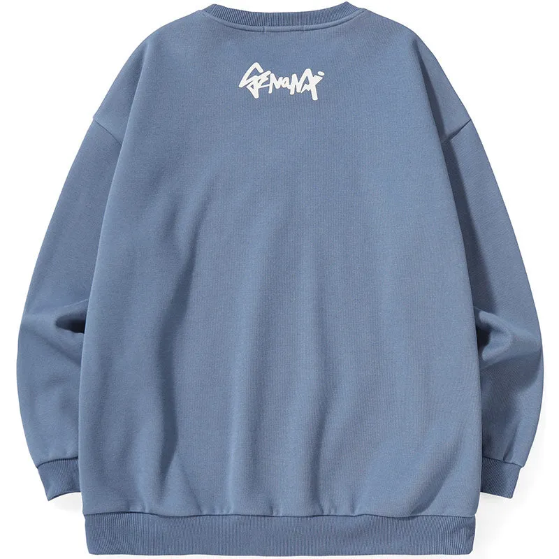 Color Block Cartoon Print Craw Neck Padded Sweatshirt