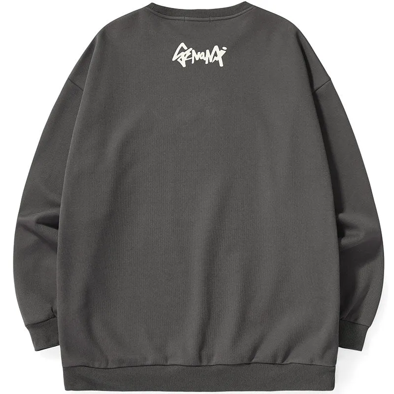 Color Block Cartoon Print Craw Neck Padded Sweatshirt