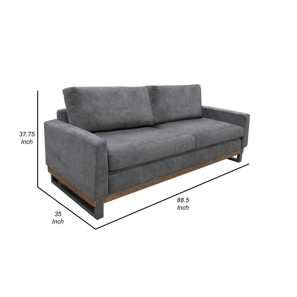Dome Sofa with 2 Accent Pillows, 86 Inch, Solid Pine Wood, Gray Polyester By Casagear Home