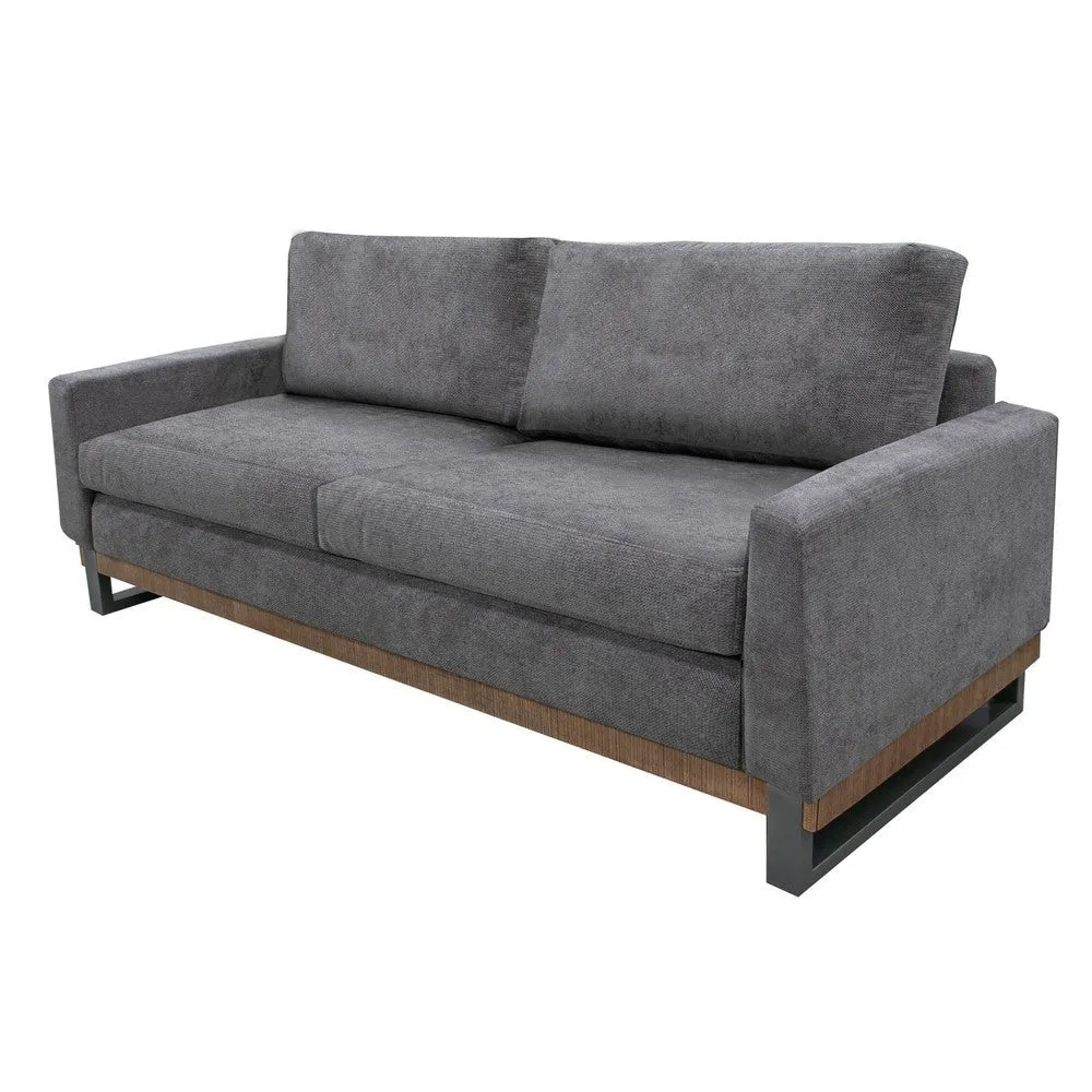 Dome Sofa with 2 Accent Pillows, 86 Inch, Solid Pine Wood, Gray Polyester By Casagear Home