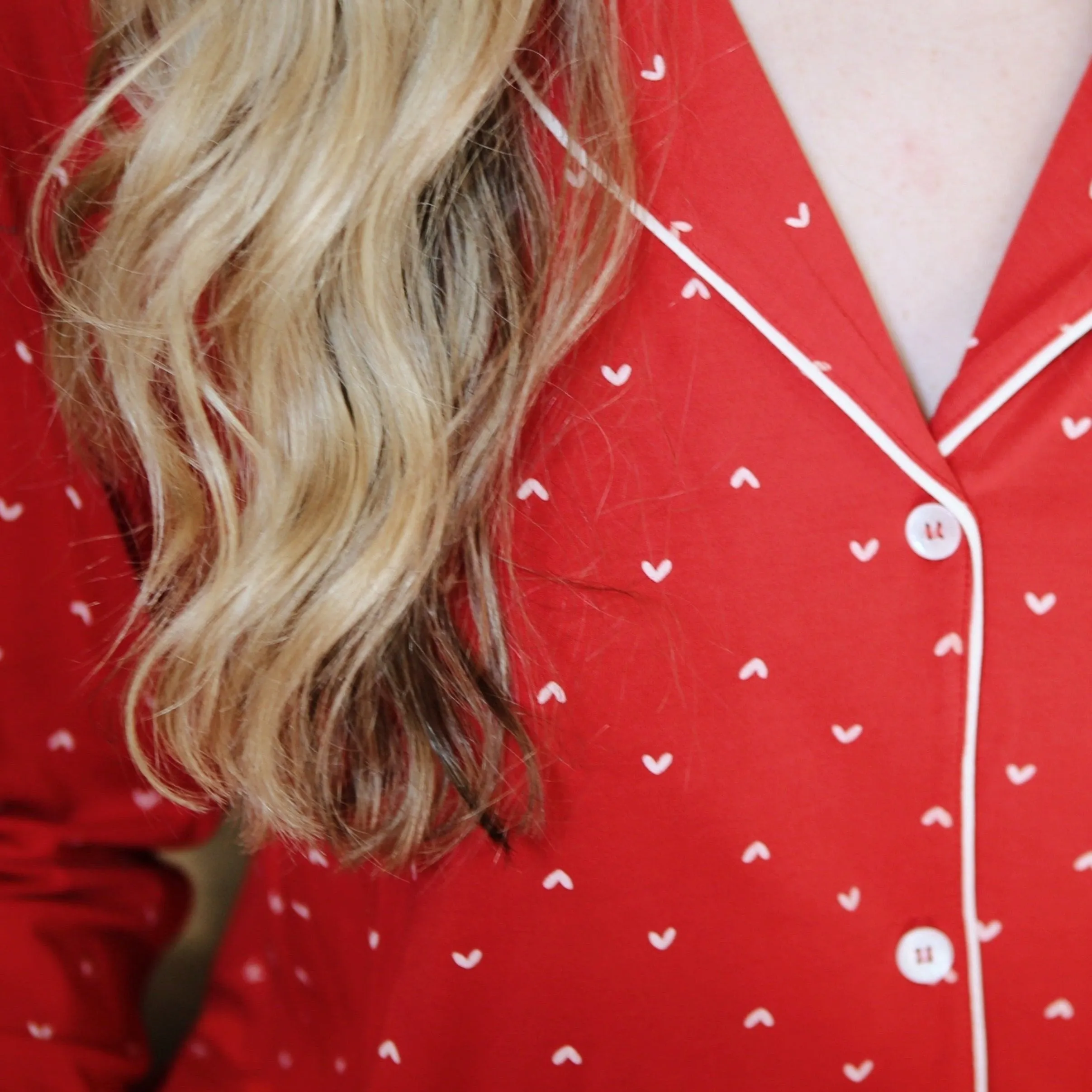 Eberjey Gisele Printed Long PJ Set PJ1141 in Red/Bone Hearts