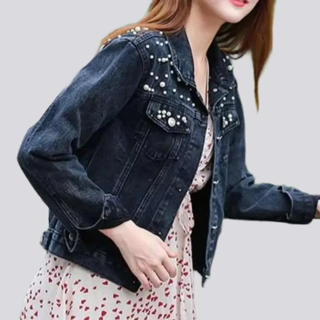 Embellished shoulders women's denim jacket