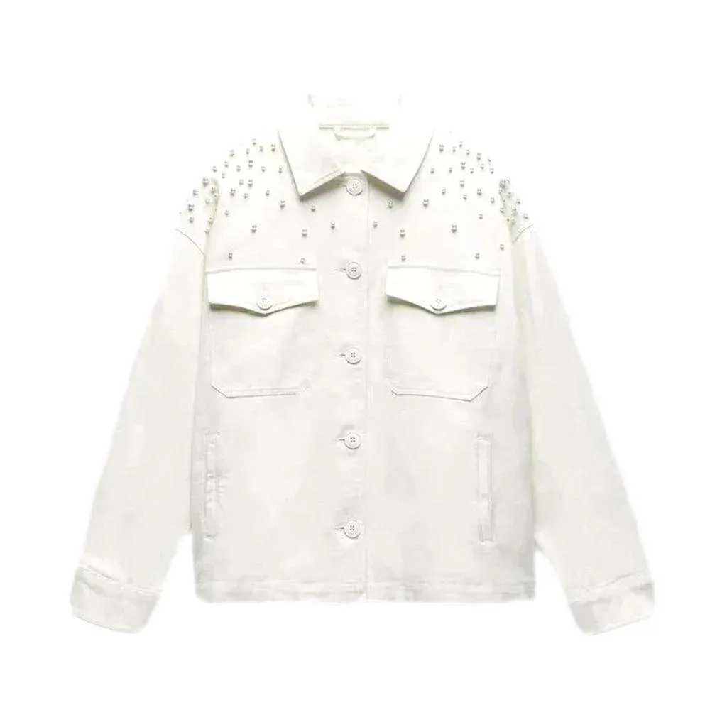 Embellished shoulders women's denim jacket