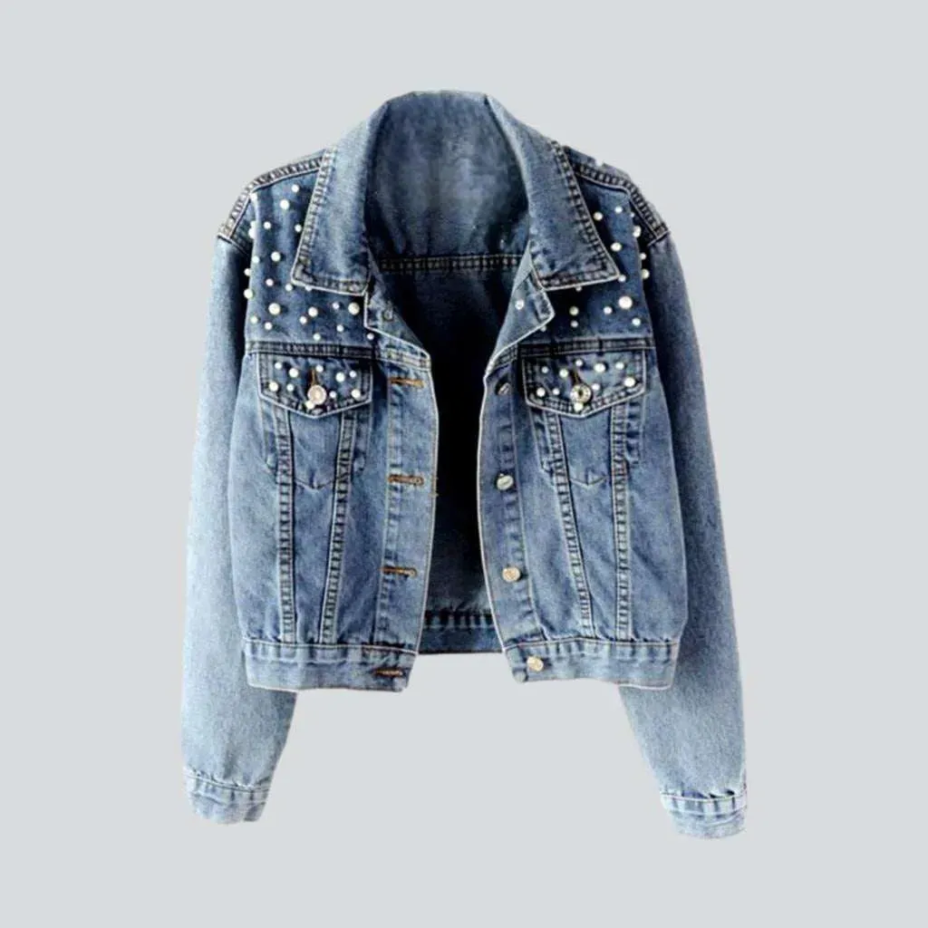 Embellished shoulders women's denim jacket