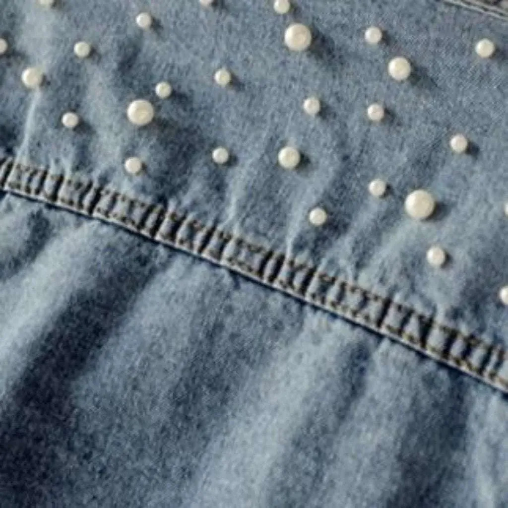 Embellished shoulders women's denim jacket