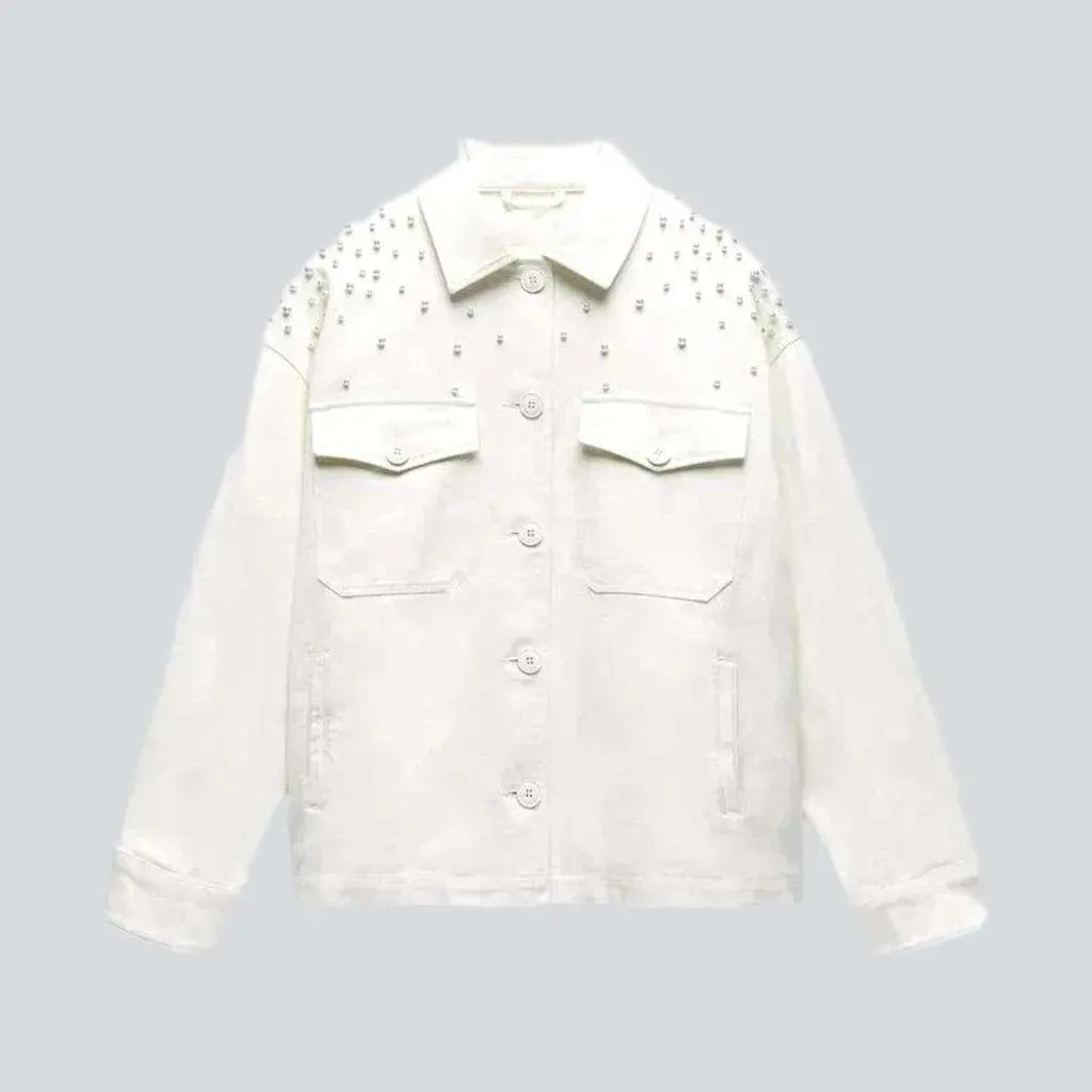 Embellished shoulders women's denim jacket
