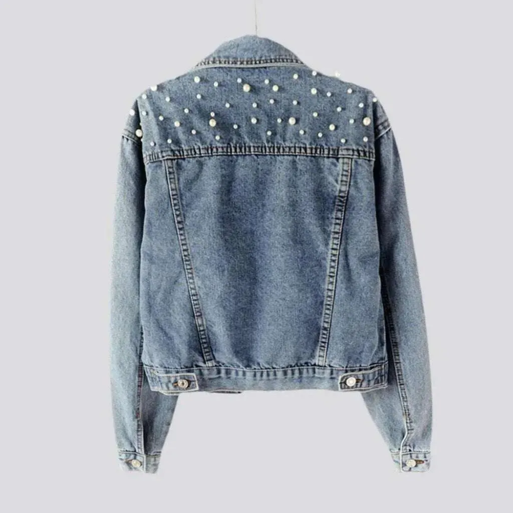 Embellished shoulders women's denim jacket