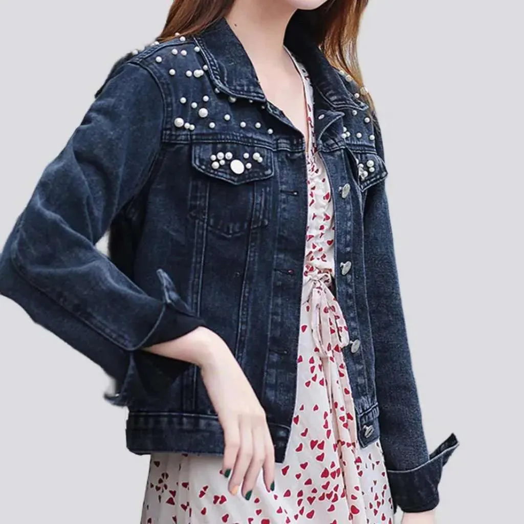 Embellished shoulders women's denim jacket