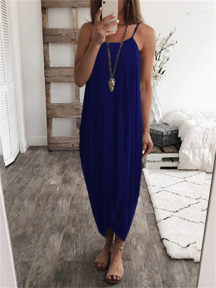Flytonn-Graduation Gift Back to School Season Summer Vacation Dress Spring Outfit Summer Solid Color Halter Knit Loose Irregular Dress S-3XL