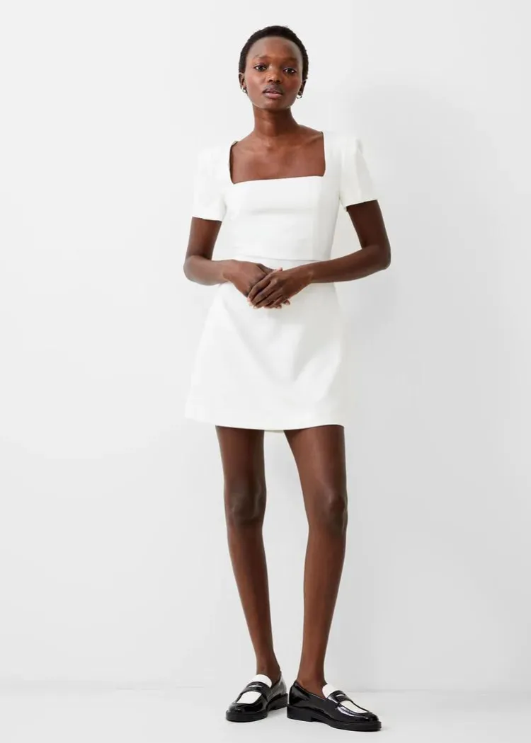 French Connection Whisper Square Neck S/S Dress - Summer White ***FINAL SALE***