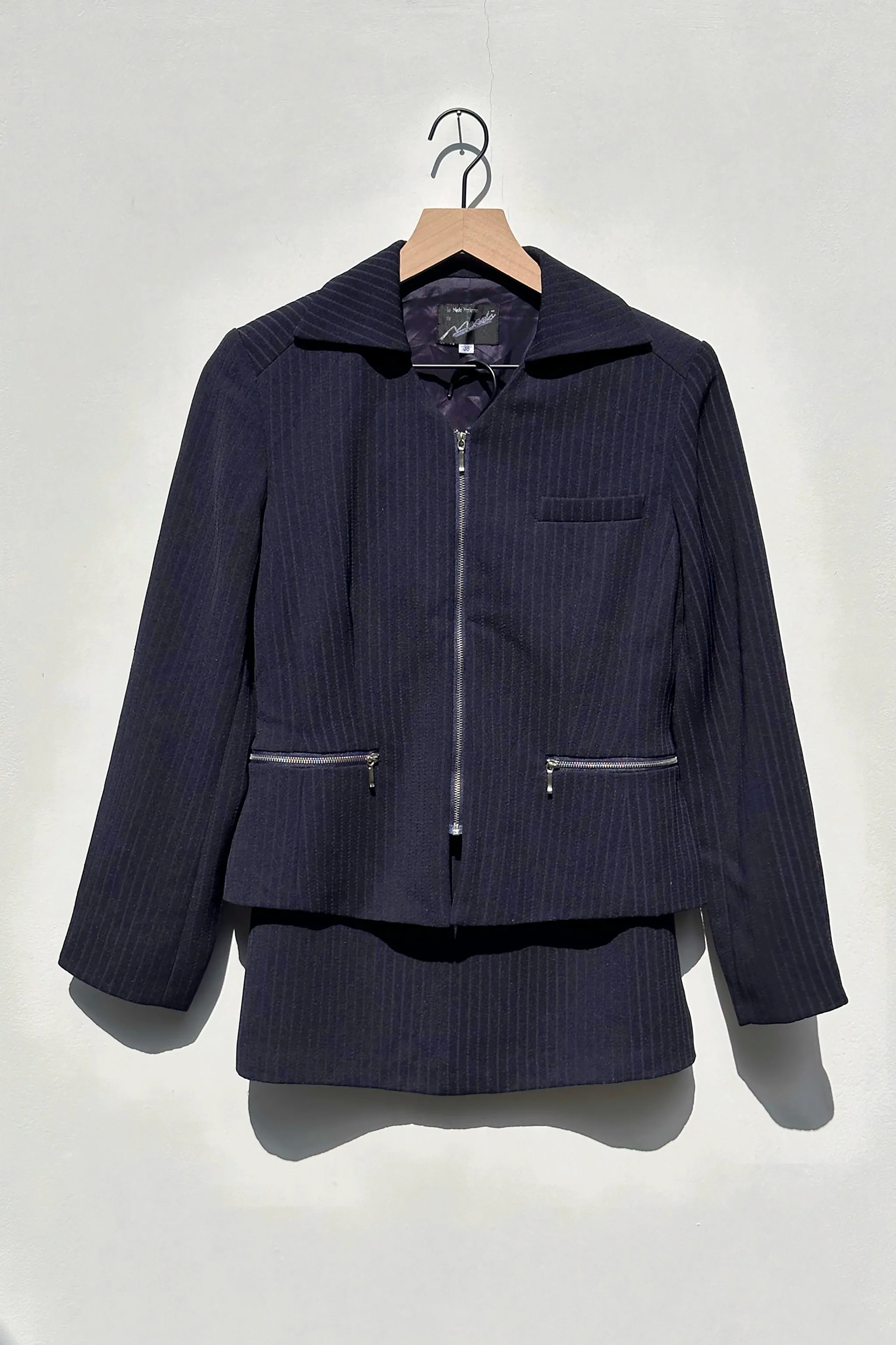 French Navy Ribbed Suit Skirt Set US 4, 90's Modern