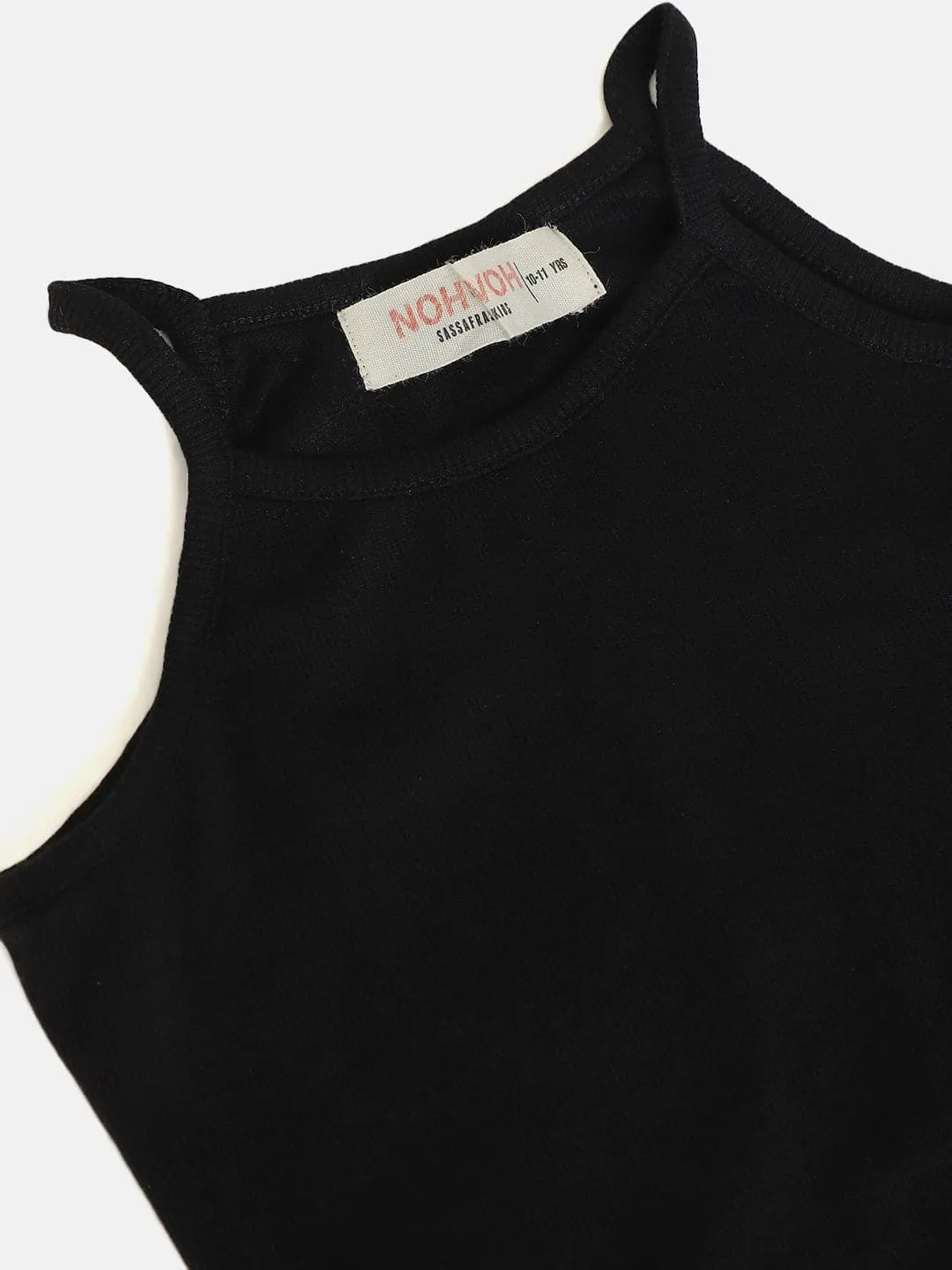 Girls Black Halter Neck Rib Dress - Lyush Kids