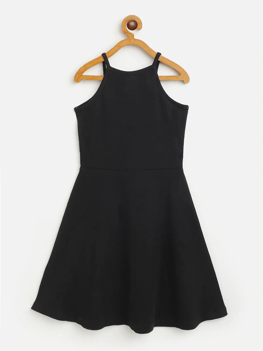 Girls Black Halter Neck Rib Dress - Lyush Kids