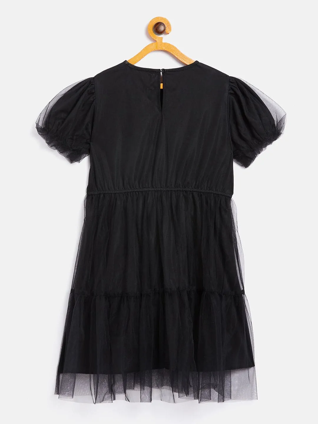 Girls Black Mesh Tiered Dress - Lyush Kids
