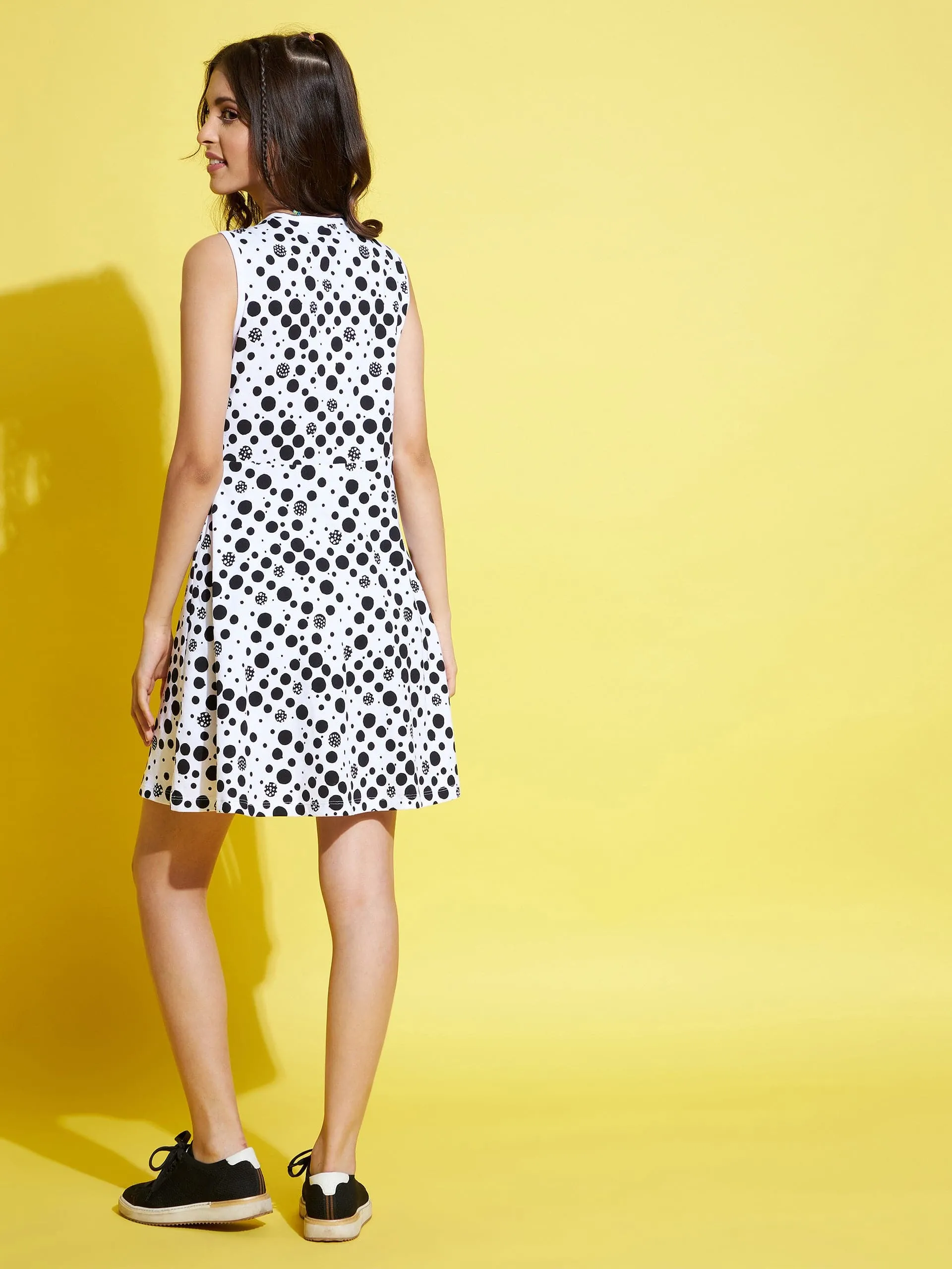 Girls Black Polka Print A-Line Sleeveless Dress - Lyush Kids