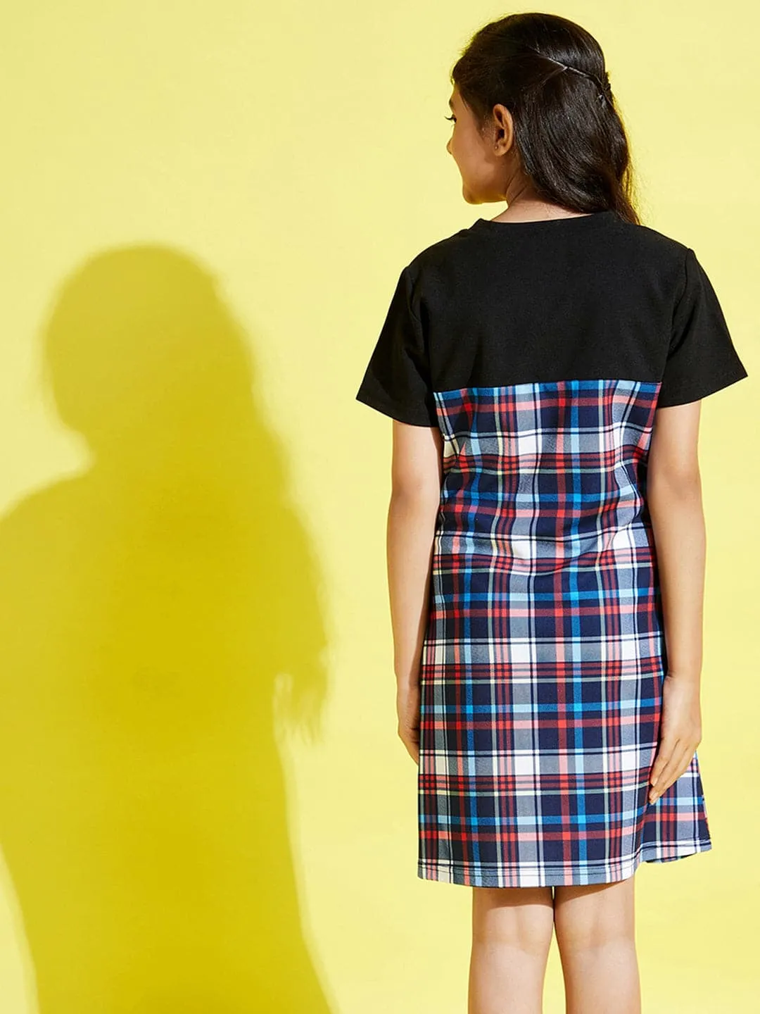 Girls Blue & Red Check Print A-Line Dress - Lyush Kids