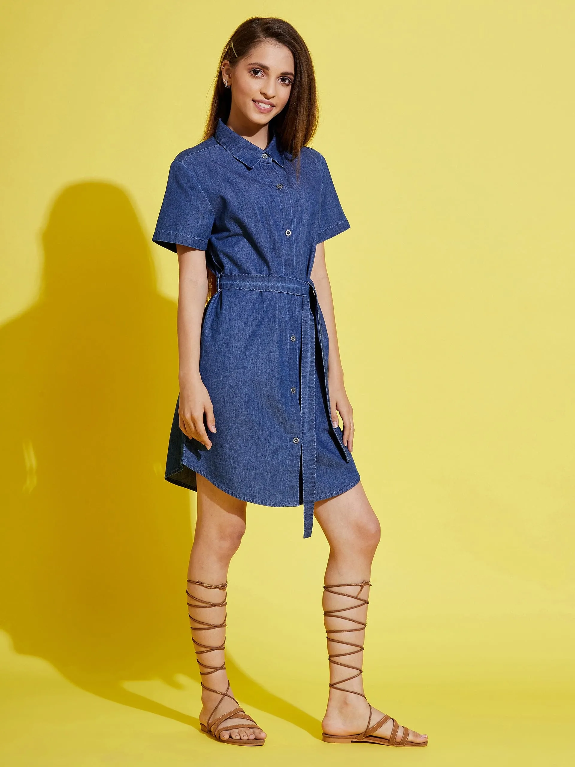 Girls Blue Tencel Front Button Shirt Dress - Lyush Kids