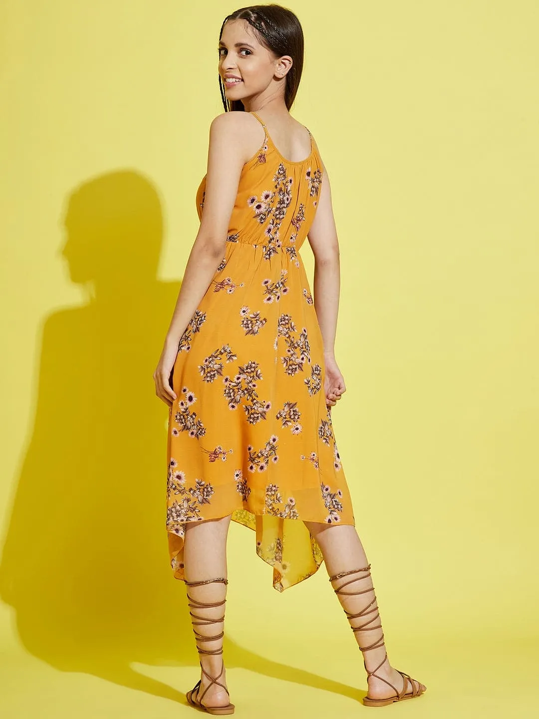 Girls Mustard Floral Strappy Dress - Lyush Kids
