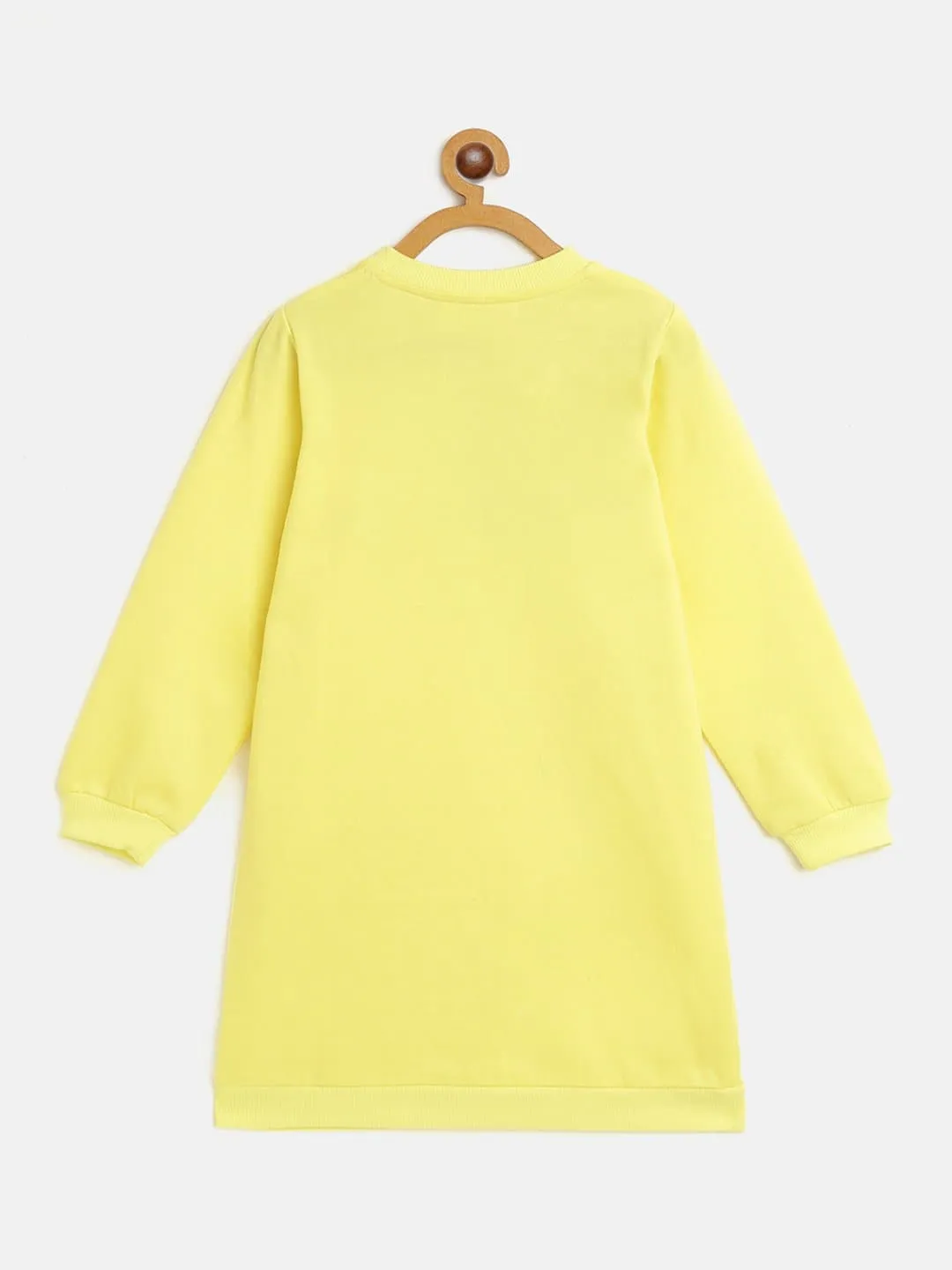 Girls Yellow Fleece Fearless Kangaroo Pocket Dress - Lyush Kids