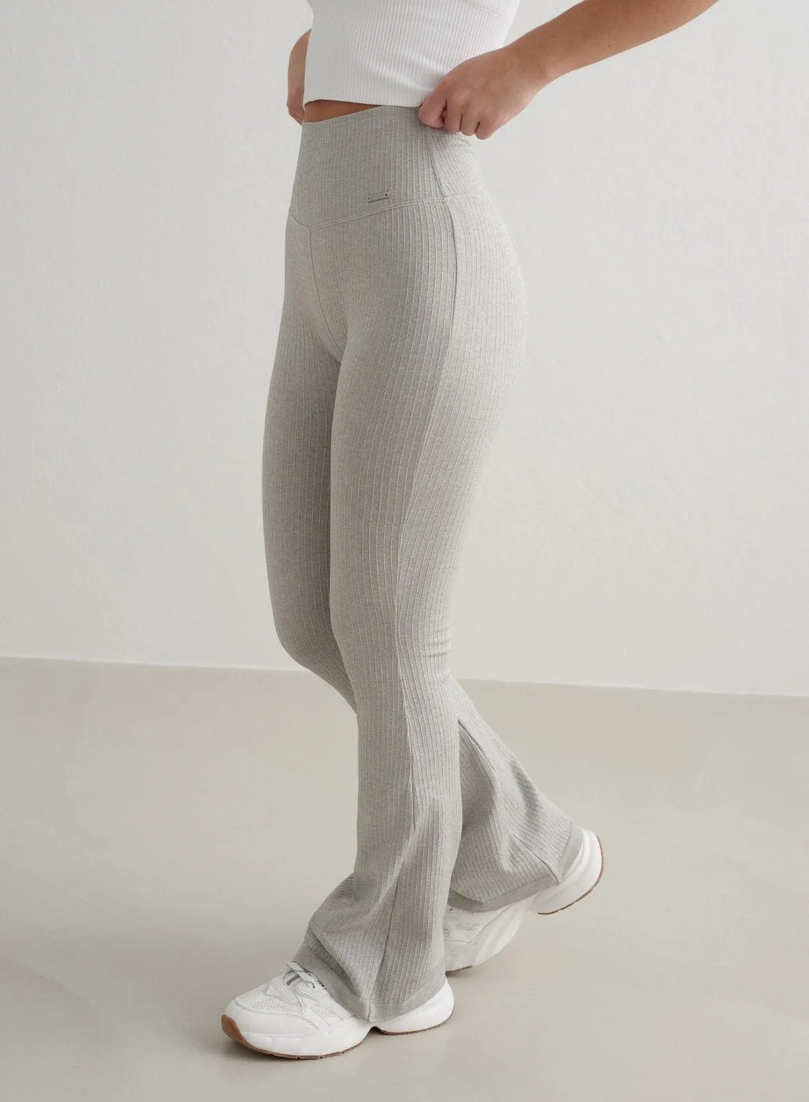 Grey Melange Ribbed Seamless Flare Petite Tights
