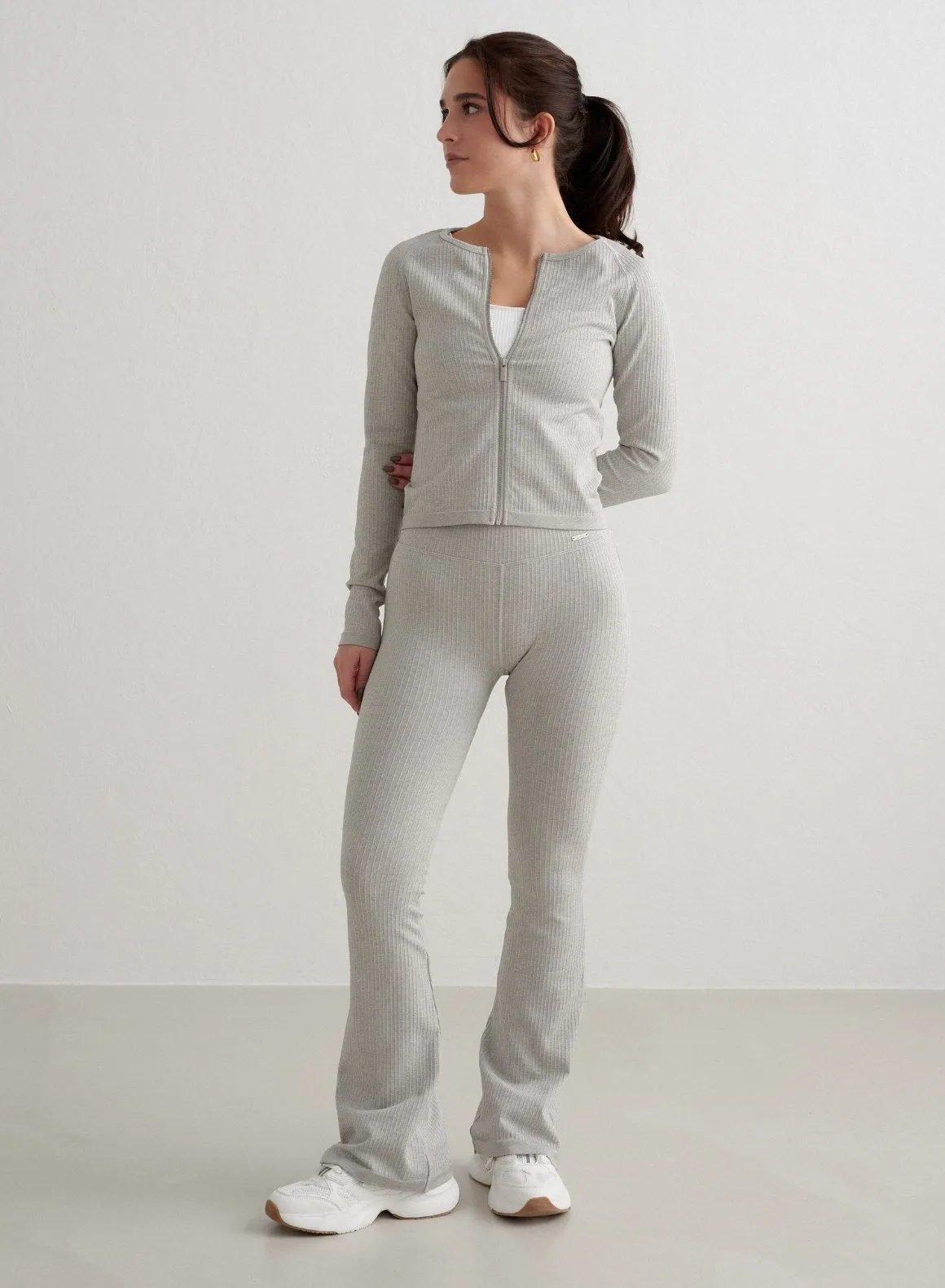 Grey Melange Ribbed Seamless Flare Petite Tights