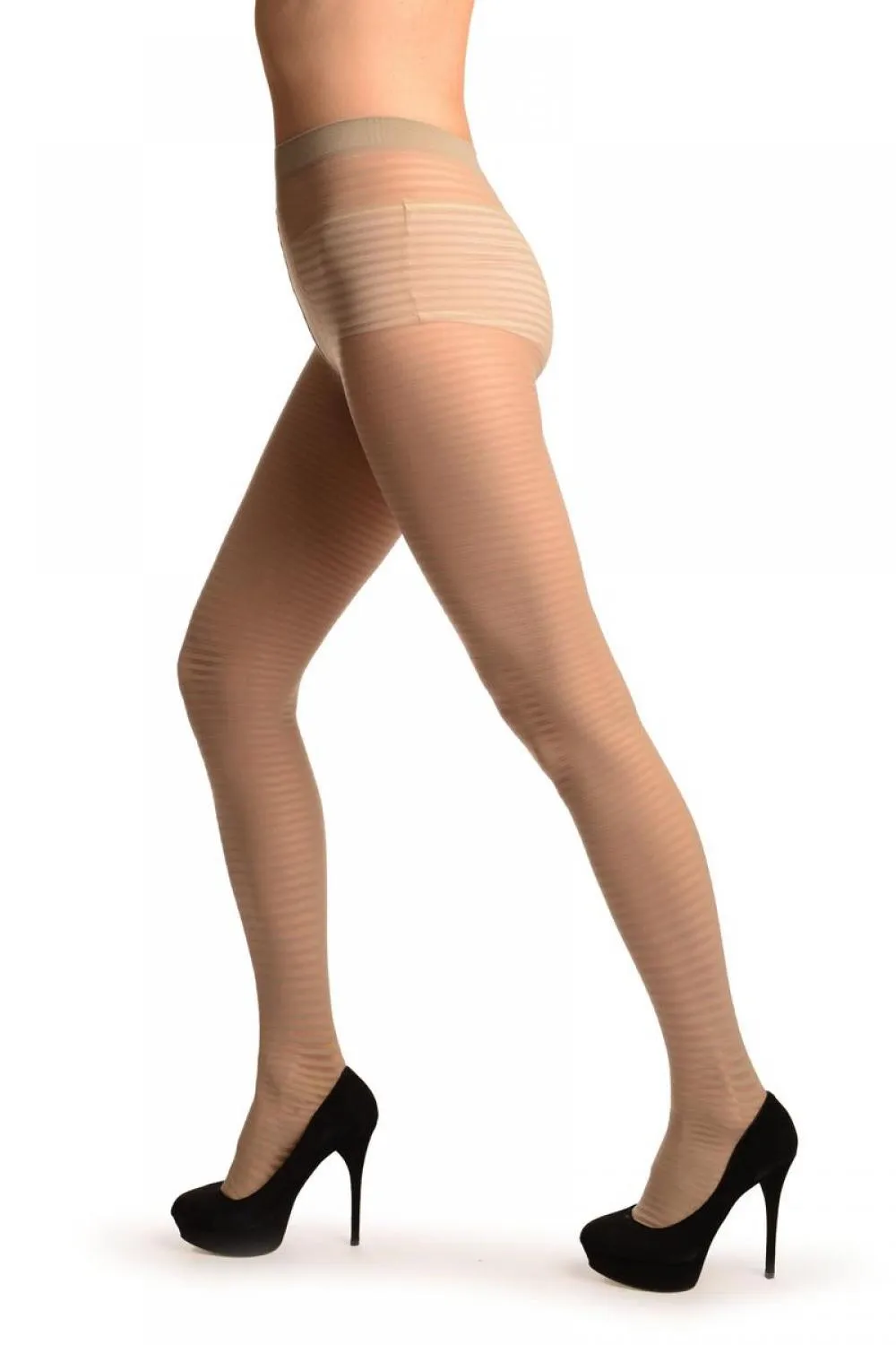 Grey Transparent & Opaque Woven Stripes Tights