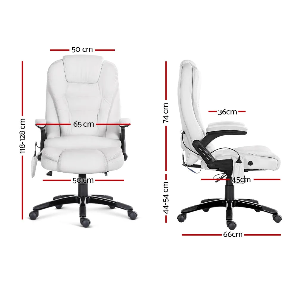 Heated 8-Point Massage Office Chair Recliner, PU Leather - Artiss
