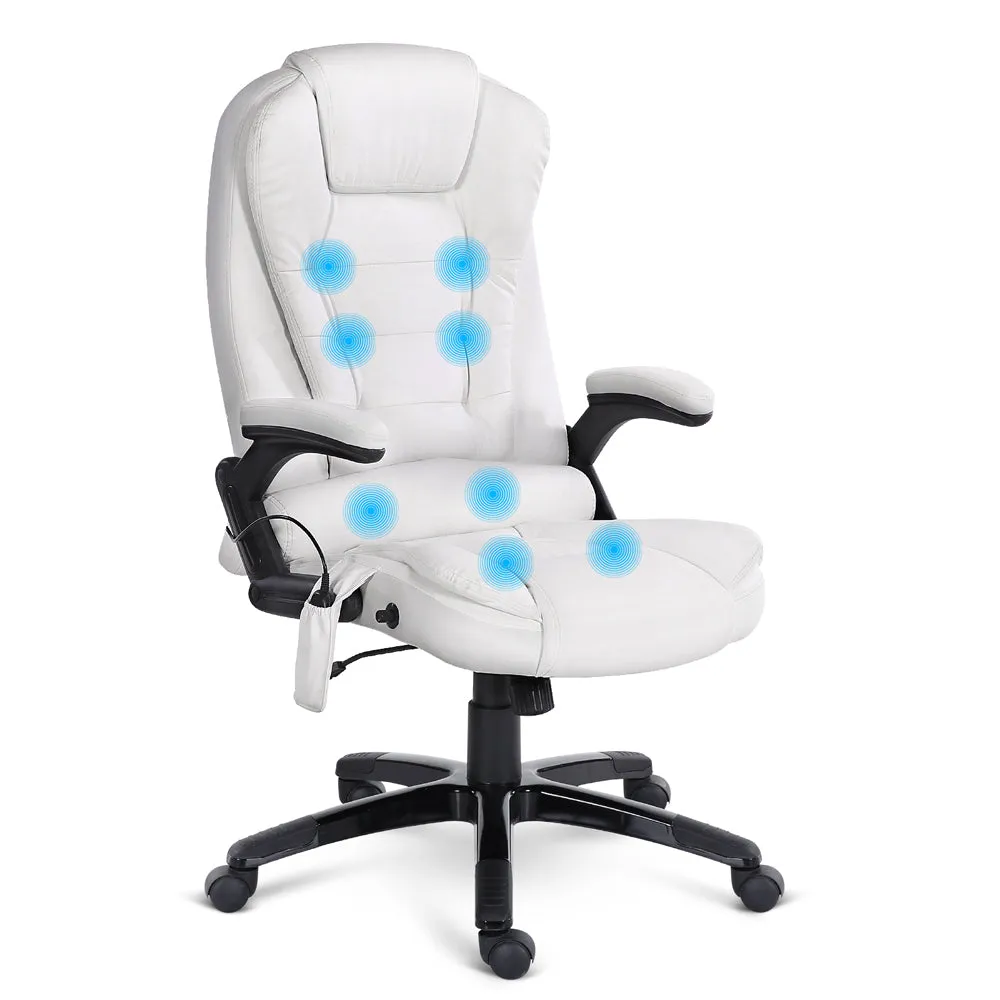 Heated 8-Point Massage Office Chair Recliner, PU Leather - Artiss