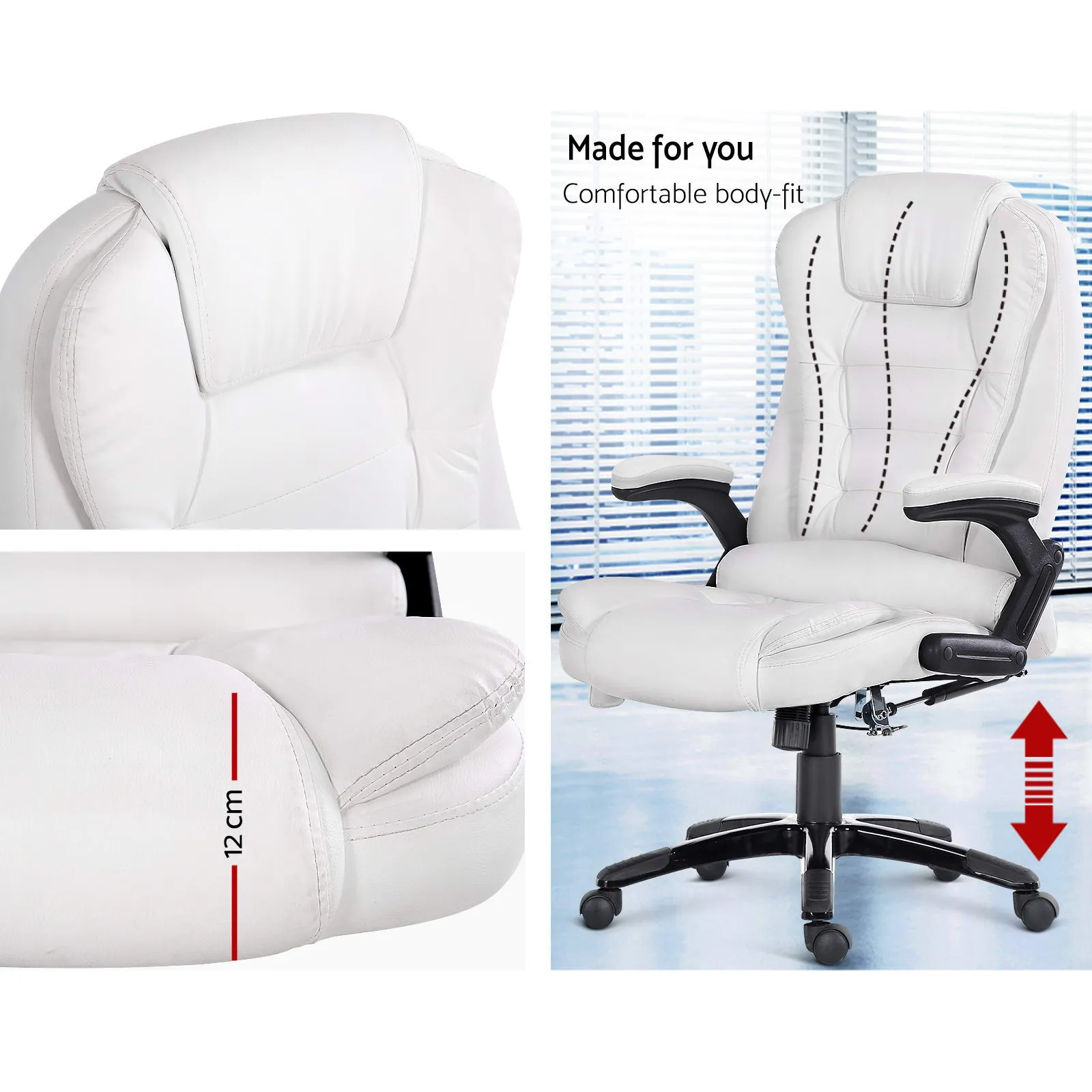 Heated 8-Point Massage Office Chair Recliner, PU Leather - Artiss
