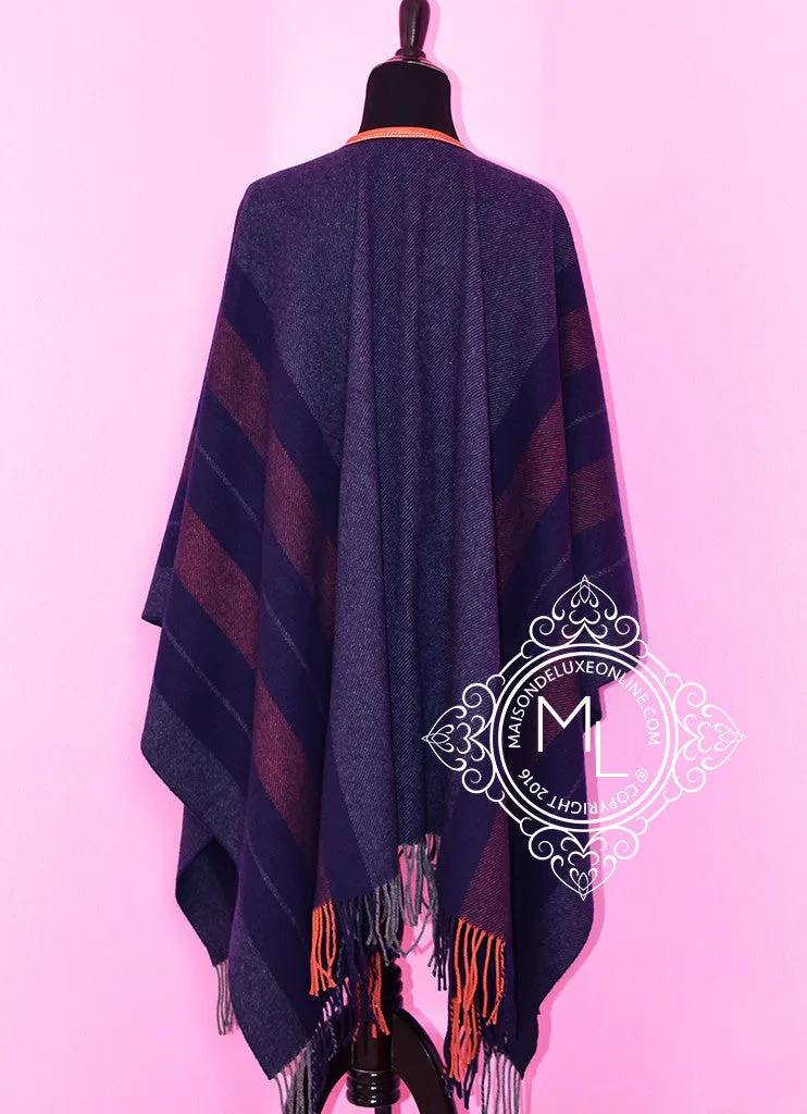 Hermes Cashmere Wool Blue Grey Rocabar Bivouac Poncho Cape