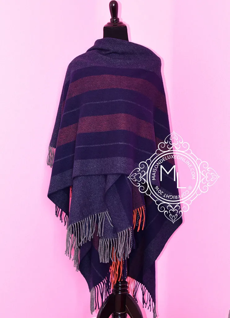 Hermes Cashmere Wool Blue Grey Rocabar Bivouac Poncho Cape