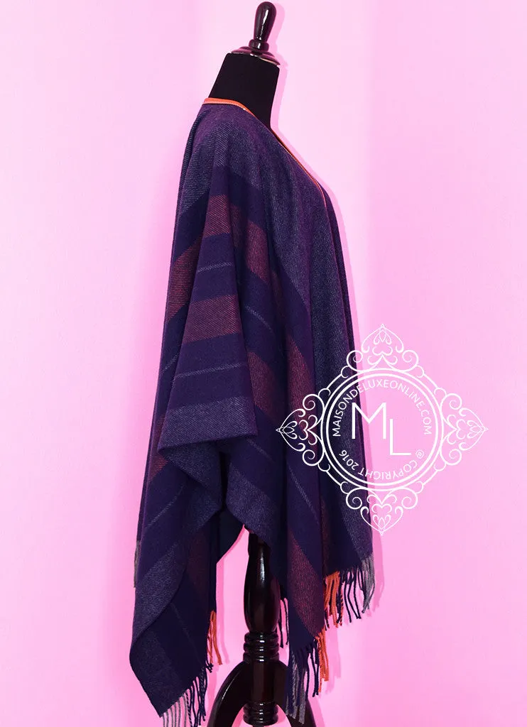 Hermes Cashmere Wool Blue Grey Rocabar Bivouac Poncho Cape