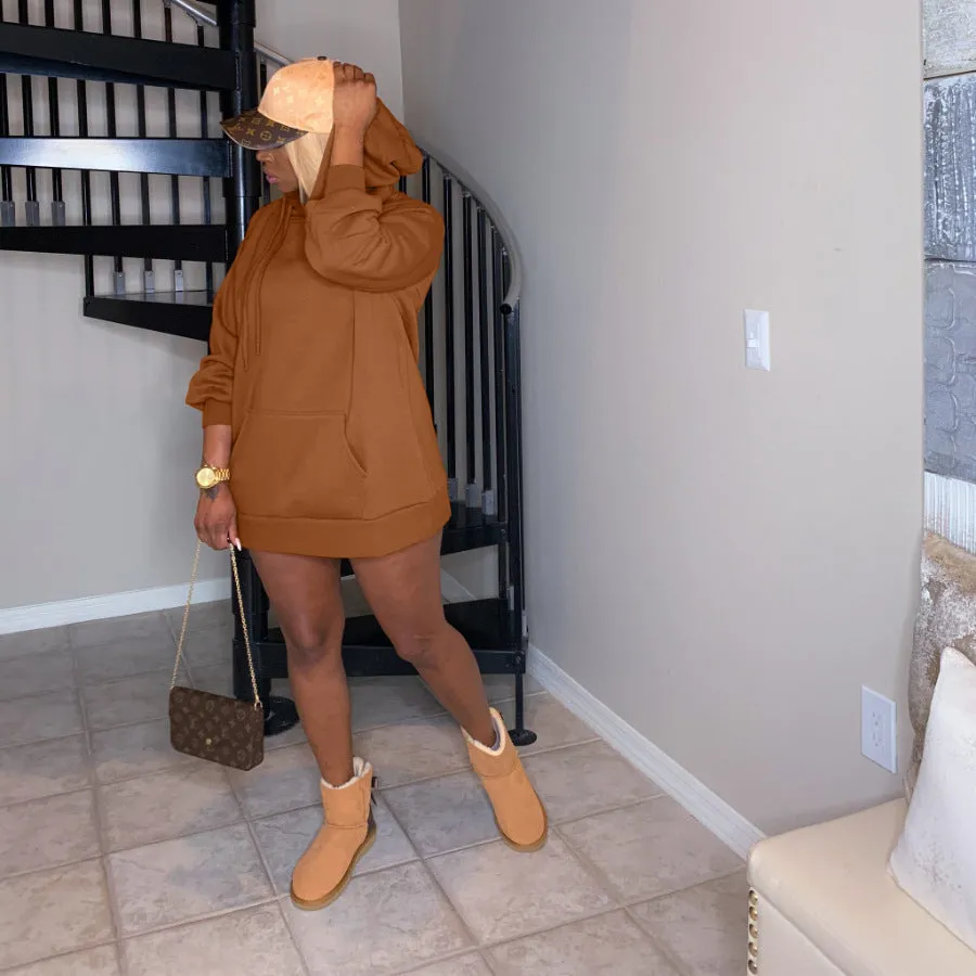 Hooded plus fleece sweater dress（AY1656）