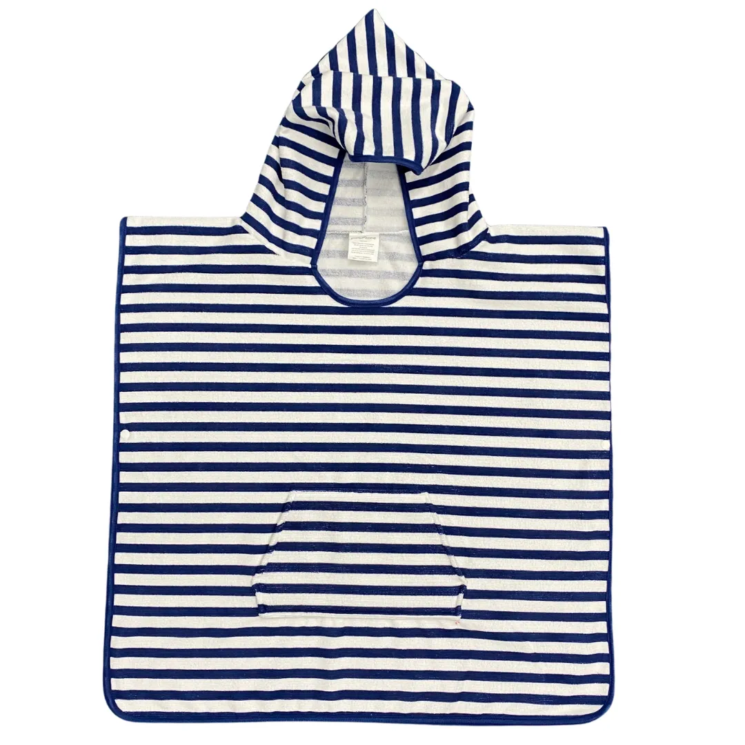 Kids Hooded Poncho Towel - Navy Blue Stripe