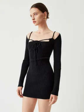 Knit Tied Cutout Long Modern Sleeve Short Sweater Dress