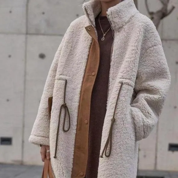 Korean Style Mid-Length Thickened Lamb Wool Coat