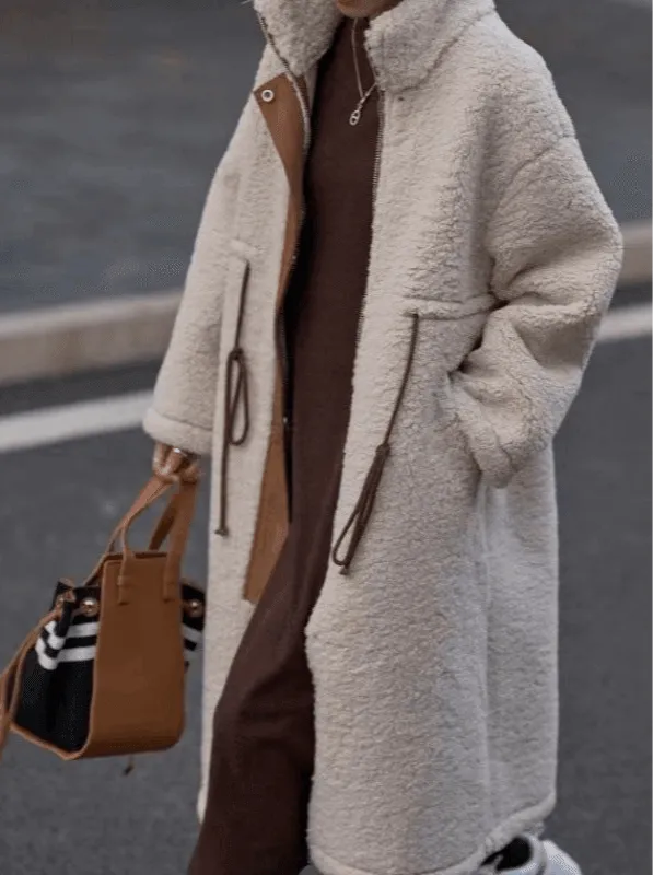 Korean Style Mid-Length Thickened Lamb Wool Coat