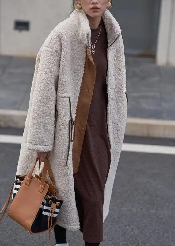 Korean Style Mid-Length Thickened Lamb Wool Coat