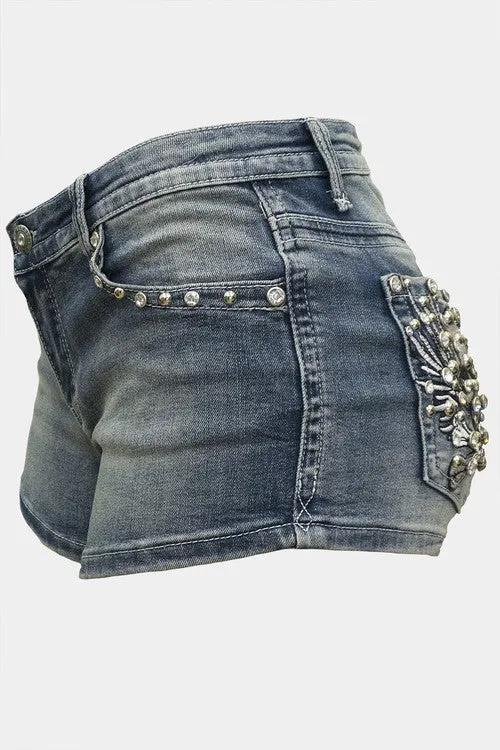 Ladies Rhinestone Shorts with Skull Design 4537 Shorts
