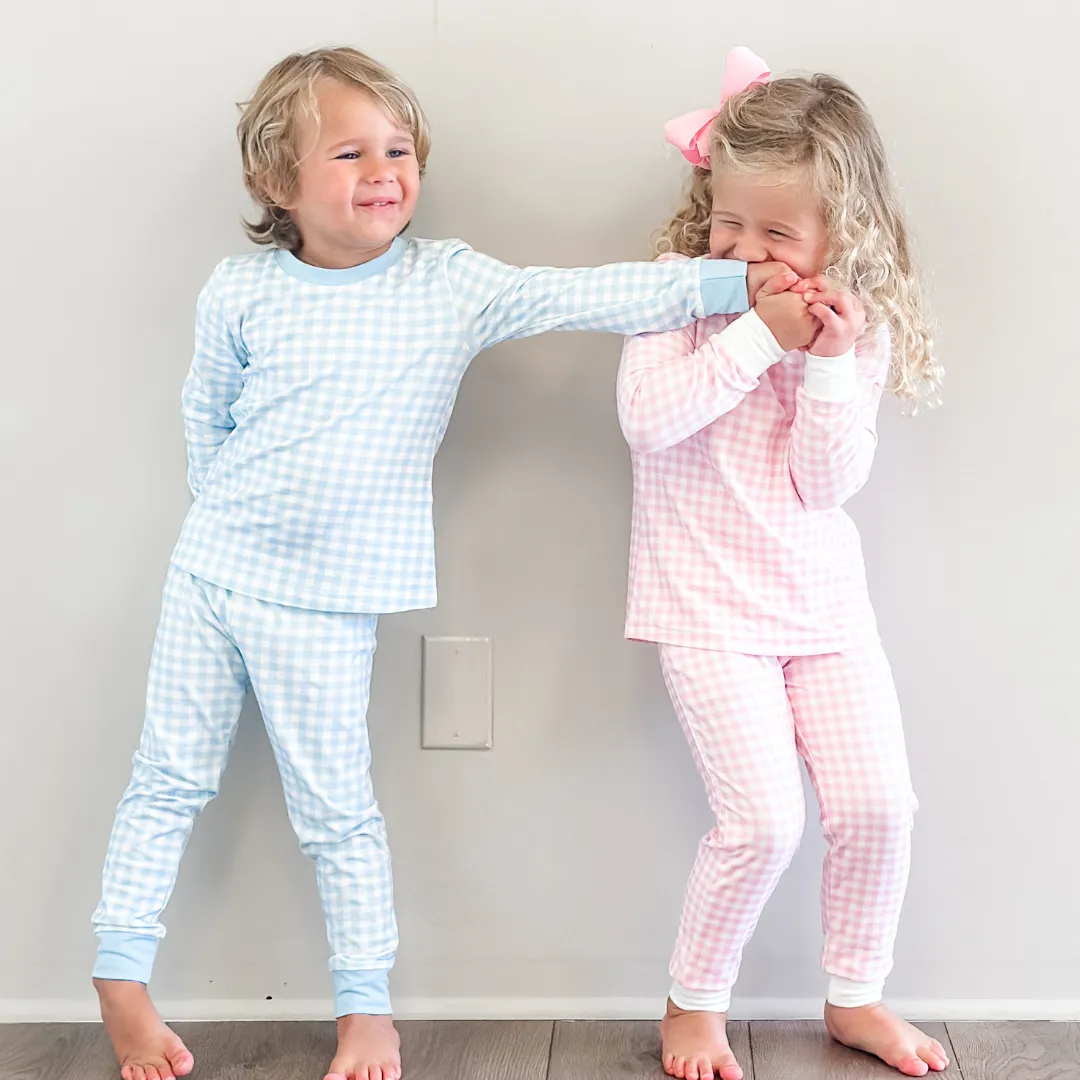 Long Sleeve Pajamas - Light Blue Check