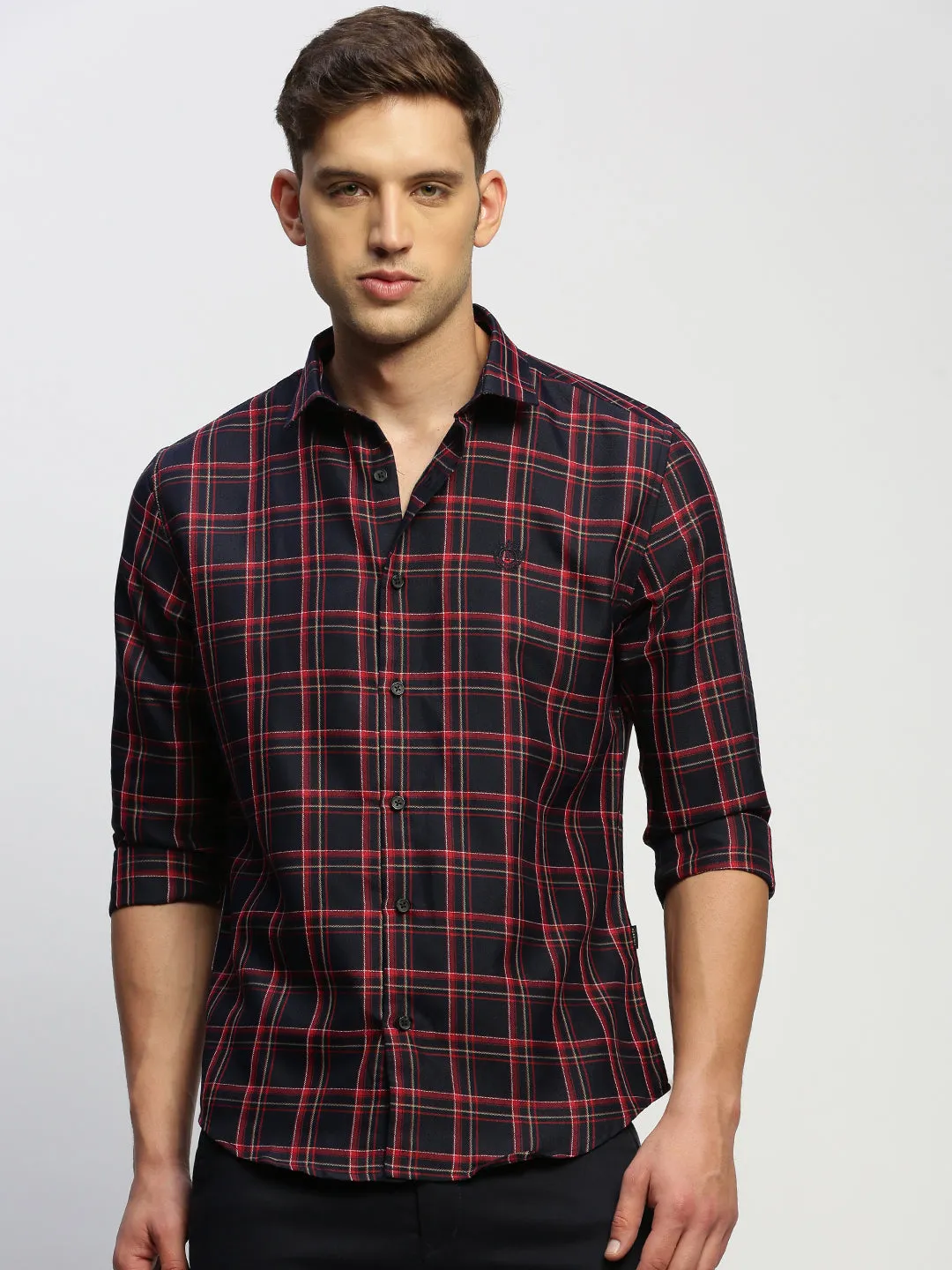 Men Navy Checked Shirt