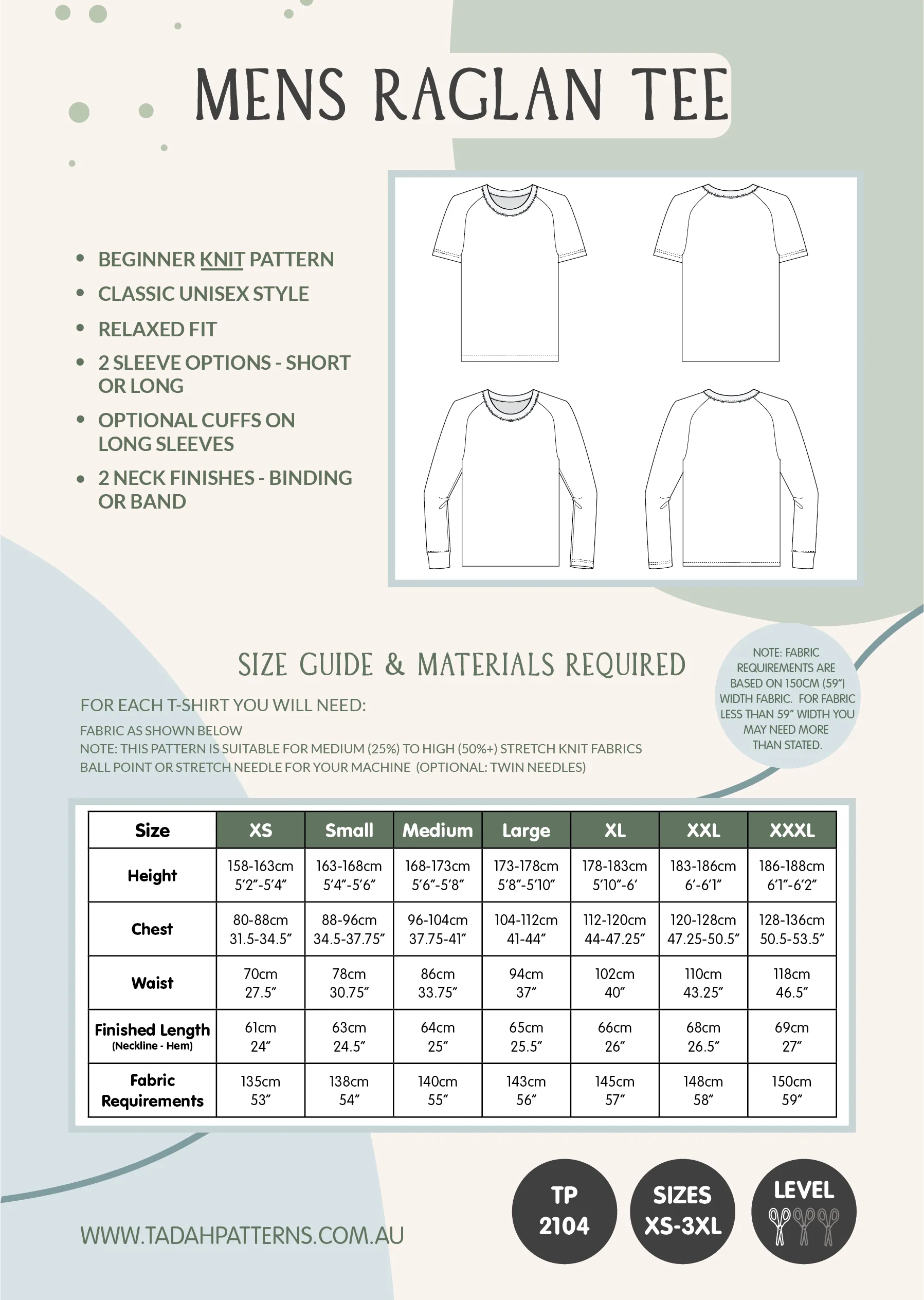 Mens Raglan Tee Sewing Pattern