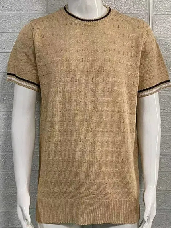 Men's Round Neck Short Sleeve Knitted T-shirt