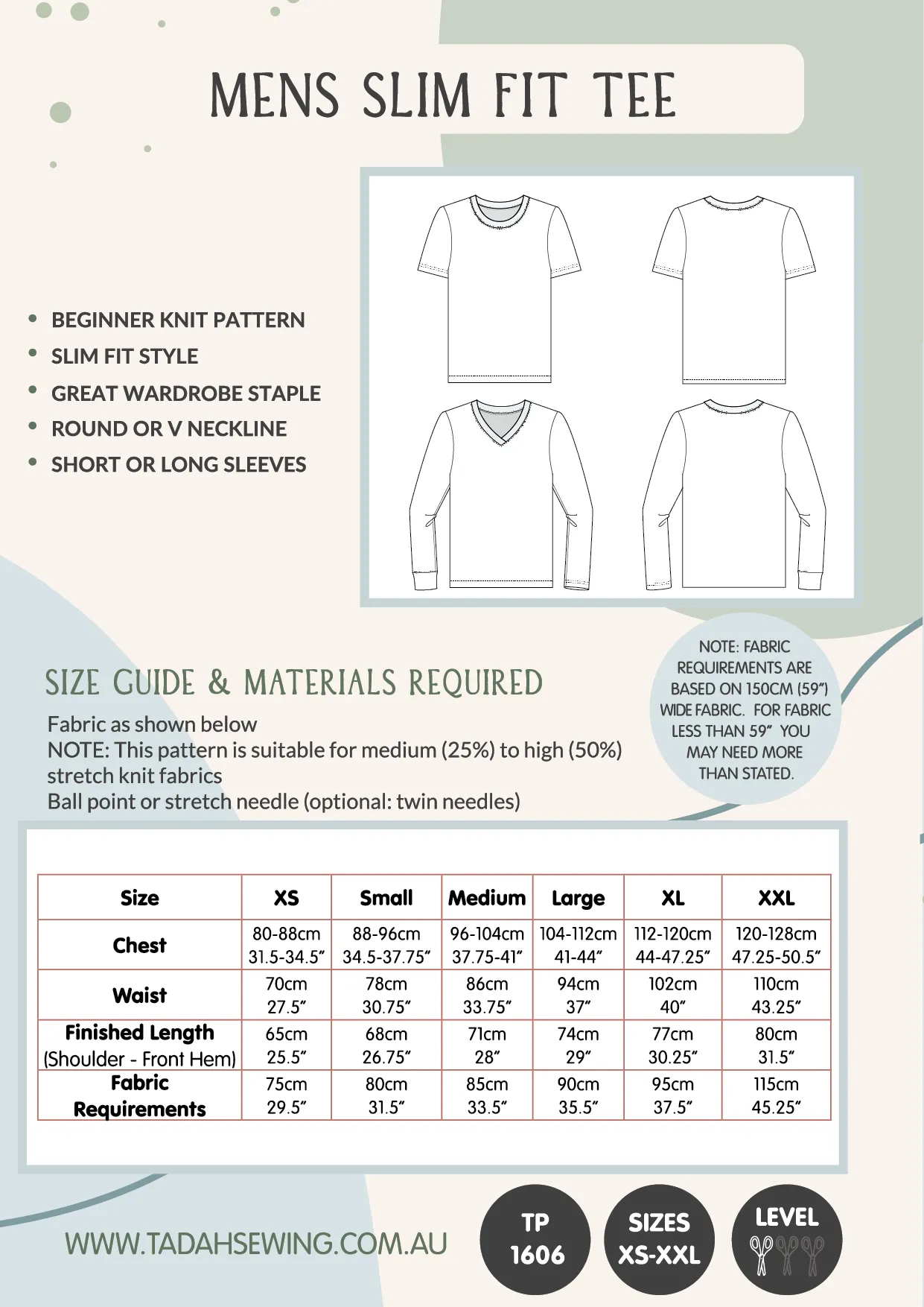 Mens Slim Fit Tee Sewing Pattern