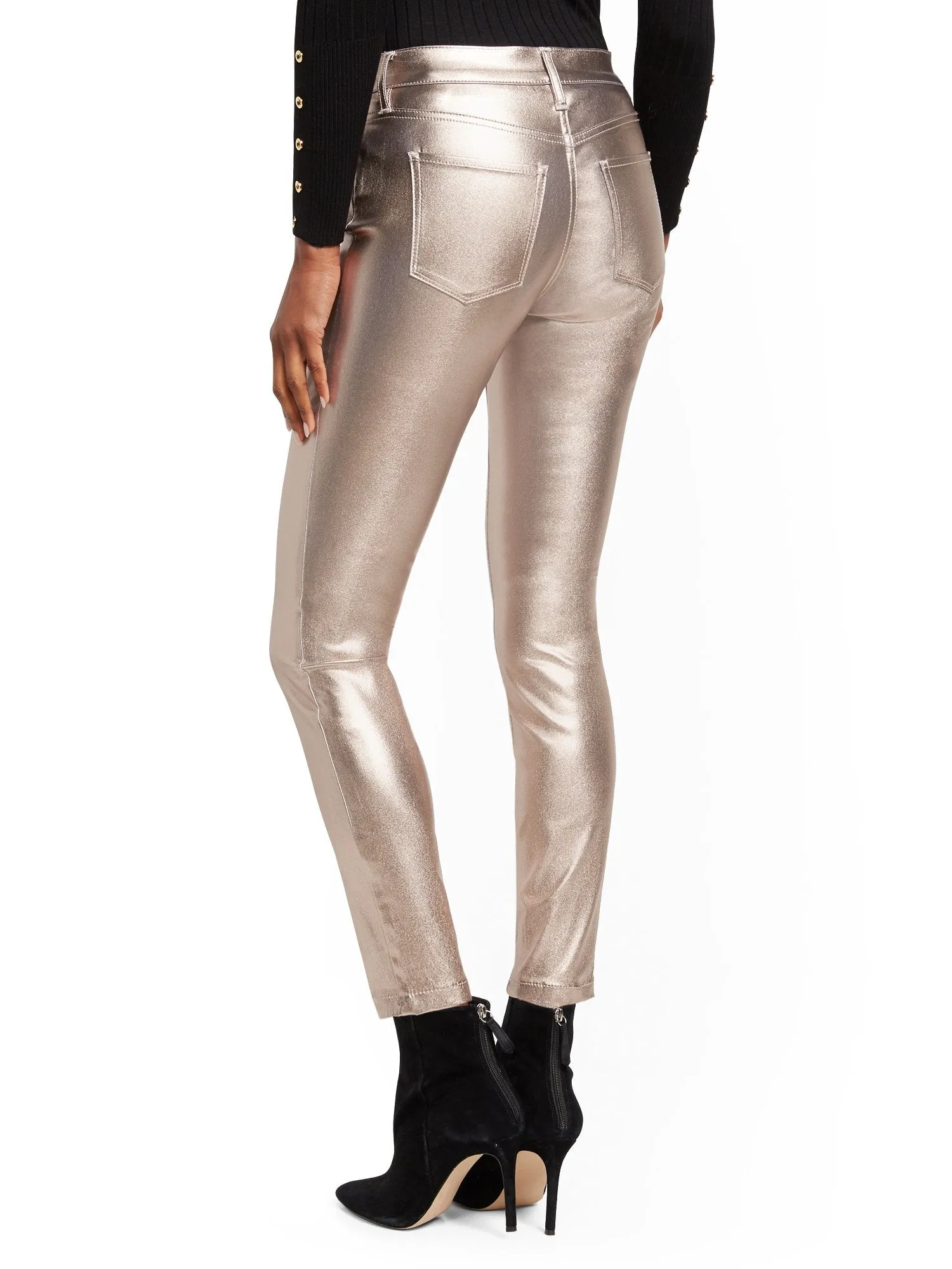 Mid-Rise Super-Skinny Jeans - Metallic Coated