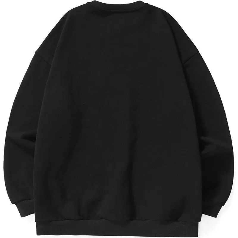 Minimalist Plain Print Drop-Shoulder Sleeve Padded Sweatshirt