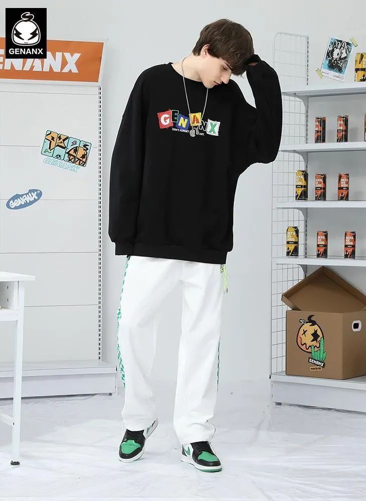 Minimalist Plain Print Drop-Shoulder Sleeve Padded Sweatshirt